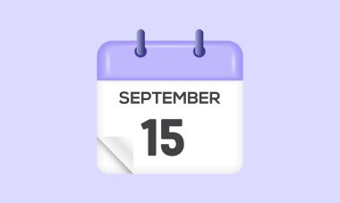 15 Eylül - takvim ve zaman çizelgesi. Günlük Takvim Simgesi hatırlatıcısı. Vektör İllüstrasyonu.