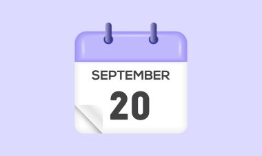 20 Eylül - takvim ve zaman çizelgesi. Günlük Takvim Simgesi hatırlatıcısı. Vektör İllüstrasyonu.