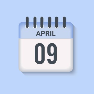 9 Nisan - takvim ve zaman çizelgesi. Günlük Takvim Simgesi hatırlatıcısı. Vektör İllüstrasyonu.