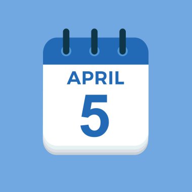 5 Nisan - takvim ve zaman çizelgesi. Günlük Takvim Simgesi hatırlatıcısı. Vektör İllüstrasyonu.