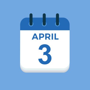 3 Nisan - takvim ve zaman çizelgesi. Günlük Takvim Simgesi hatırlatıcısı. Vektör İllüstrasyonu.