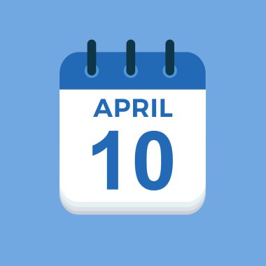 10 Nisan - takvim ve zaman çizelgesi. Günlük Takvim Simgesi hatırlatıcısı. Vektör İllüstrasyonu.