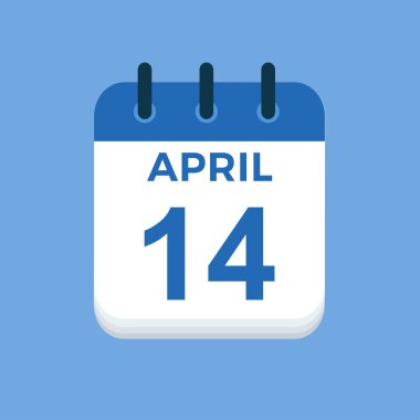 14 Nisan - takvim ve zaman çizelgesi. Günlük Takvim Simgesi hatırlatıcısı. Vektör İllüstrasyonu.