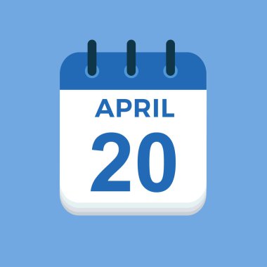 20 Nisan - takvim ve zaman çizelgesi. Günlük Takvim Simgesi hatırlatıcısı. Vektör İllüstrasyonu.