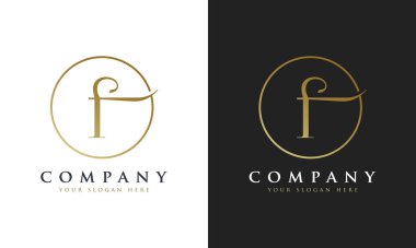 Soyut senaryo altın prim harf F logo tasarımı