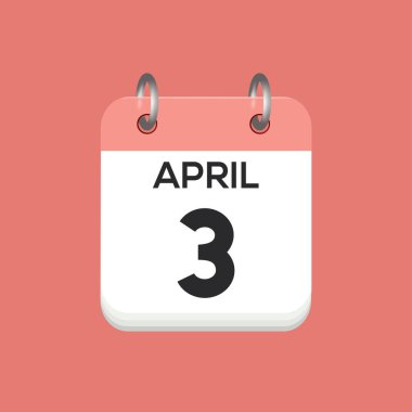 3 Nisan - takvim ve zaman çizelgesi. Günlük Takvim Simgesi hatırlatıcısı. Vektör İllüstrasyonu.