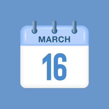16 Mart - takvim ve zaman çizelgesi. Günlük Takvim Simgesi hatırlatıcısı. Vektör İllüstrasyonu.