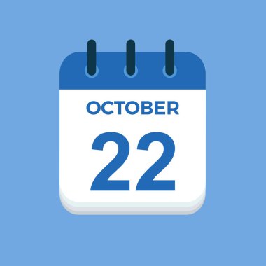 22 Ekim - takvim ve zaman çizelgesi. Günlük Takvim Simgesi hatırlatıcısı. Vektör İllüstrasyonu.