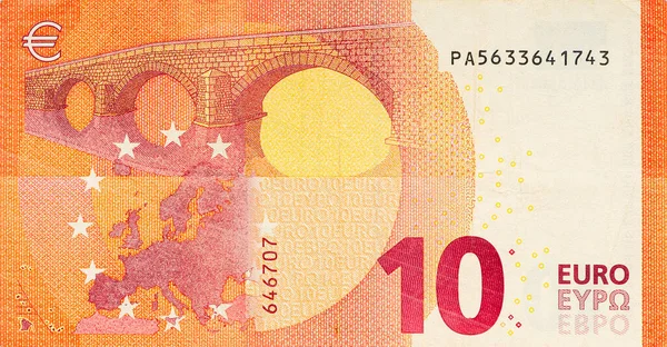 One Ten Euro Bill Euro Banknote Close Euro Official Currency — Stok fotoğraf