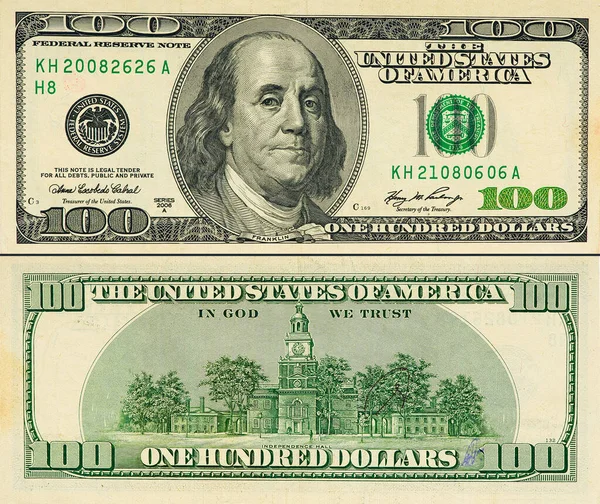 Μεγάλο Κομμάτι Χαρτονομίσματος Των 100 Δολαρίων Τραπεζογραμμάτιο Αμερικανικών Νομισμάτων Ρετρό — Φωτογραφία Αρχείου