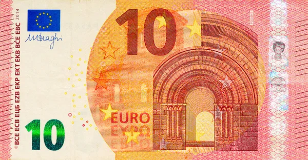 One Ten Euro Bill Euro Banknote Close Euro Official Currency — Zdjęcie stockowe