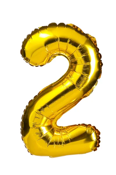 Helium Gyllene Ballong Nummer Två Isolerad Vitt — Stockfoto