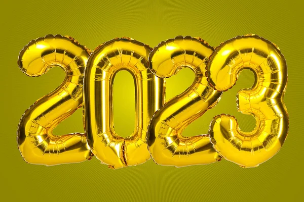 2023年新年庆祝活动 金色黄箔彩球 2023气球 黄色背景 周年纪念日 — 图库照片