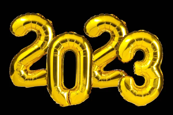 Święto Nowego Roku 2023 Złote Żółte Balony Foliowe 2023 Balony — Zdjęcie stockowe