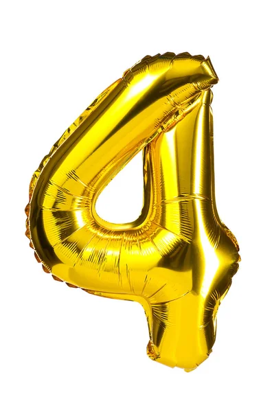 Balão Dourado Hélio Número Quatro Quatro Isolado Branco — Fotografia de Stock