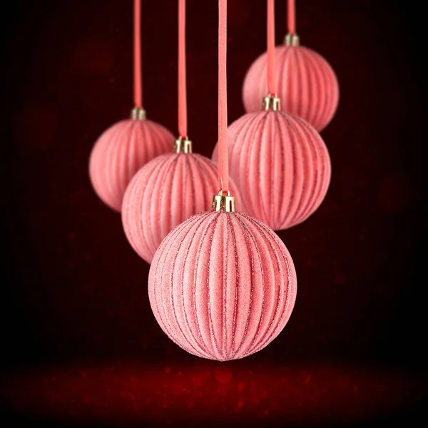 Roze Kerstboom Fluwelen Ornamenten Opknoping Met Kopieerruimte Kerstballen Van Glas — Stockfoto