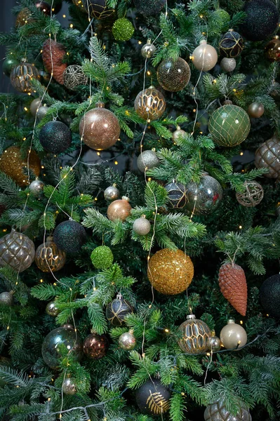 Karácsonyfa Háttér Cloce Gyönyörű Karácsonyfa Dekoráció Mint Háttér Karácsonyi Díszek — Stock Fotó