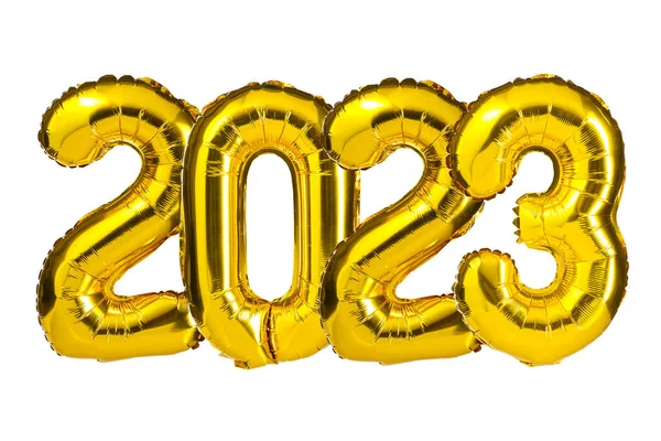 2023年新年庆祝活动 金色黄箔彩球 2023气球 孤立的白色背景 周年纪念日 — 图库照片