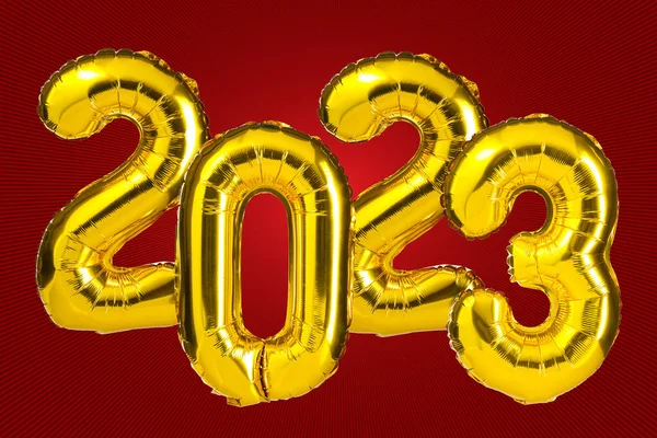 Nový Rok 2023 Oslava Zlaté Žluté Fólie Barevné Balónky 2023 — Stock fotografie