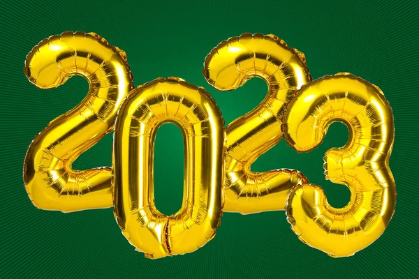Ano Novo 2023 Celebração Balões Cor Folha Amarela Dourada 2023 — Fotografia de Stock