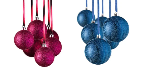 Set Van Kerst Ornamenten Opknoping Witte Achtergrond Samenstelling Van Kerstboomversieringen — Stockfoto