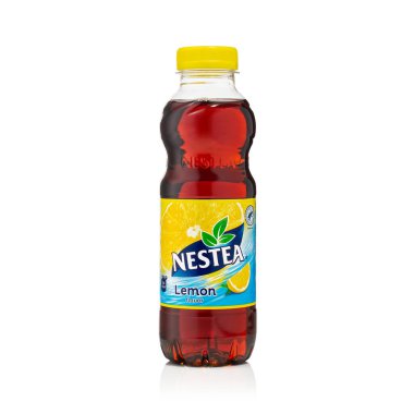 Tallinn, Estonia - January, 2023: Nestea tea. Black Iced Tea drink with lemon by Nestea isolated on white. pet bottle 0.5l