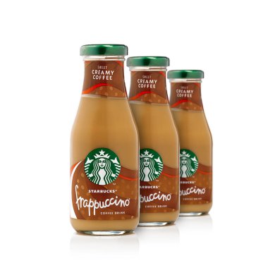 Tallinn, Estonia - January, 2023: Bottle of Starbucks Frappuccino Coffee drink. Frappuccino Coffee isolated on white