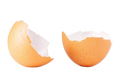 Egg shell isolated on white. Broken chicken egg shell isolated on white