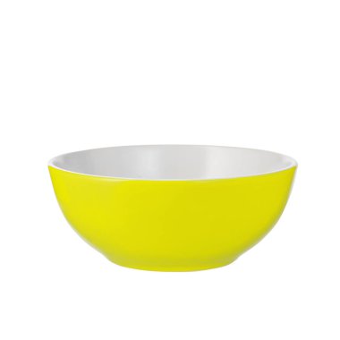 Empty yellow and white ceramic bowl isolated on white background