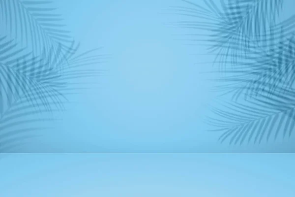 Lege Palm Schaduw Textuur Patroon Cement Blauwe Muur Achtergrond Zomer — Stockfoto