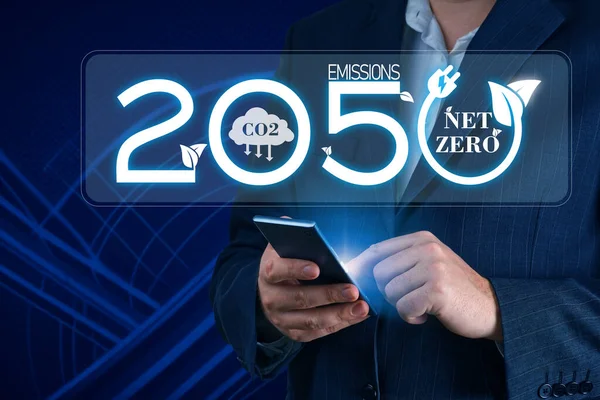 Zero Netto Entro 2050 Concetti Neutrali Carbonio Obiettivi Emissione Zero — Foto Stock