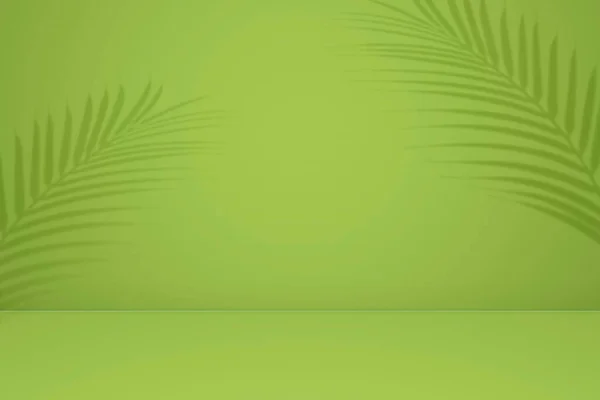 Lege Palm Schaduw Textuur Patroon Cement Groene Muur Achtergrond Zomer — Stockfoto