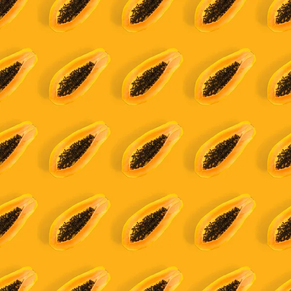 Fresh Ripe Papaya Seamless Pattern Orange Background Tropical Abstract Background — Stock Photo, Image