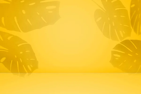 Empty Monstera Shadow Texture Pattern Cement Yellow Orange Wall Background — Stockfoto