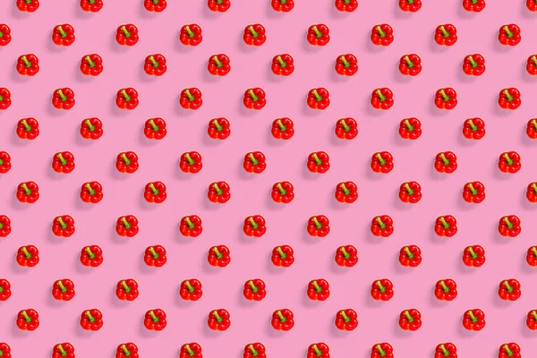 Bulgaarse Rode Rijpe Peper Roze Achtergrond Achtergrond Van Paprika Plat — Stockfoto
