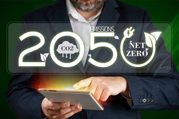 Net Zero 2050 Carbon Neutral Concepts Net Zero Emissions Goals — 스톡 사진
