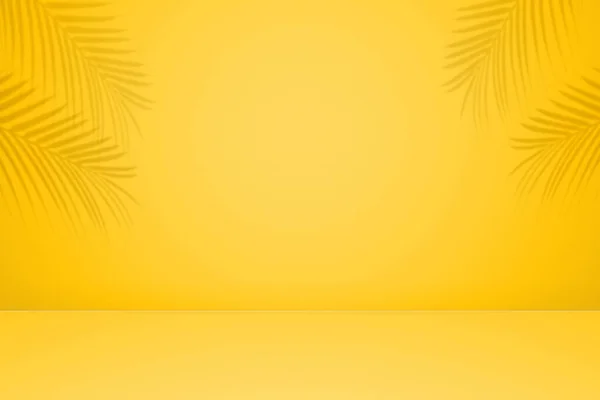 Empty Palm Shadow Texture Pattern Cement Orange Wall Background Summer — Foto Stock
