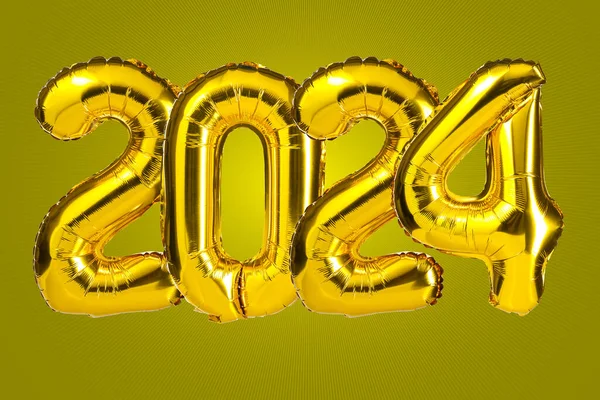 Capodanno 2024 Celebrazione Palloncini Colore Giallo Dorato 2024 Palloncini Sullo — Foto Stock
