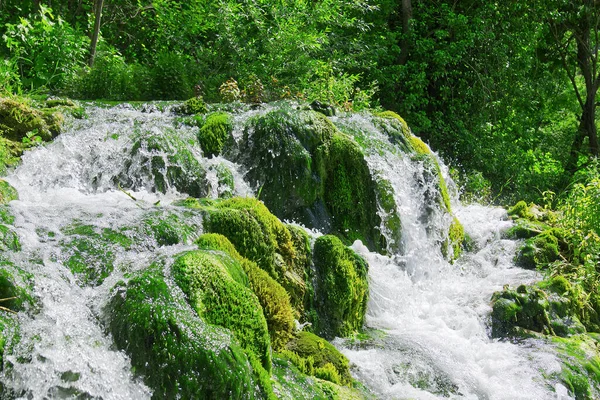 晴れた夏の日に美しい滝の背景 クルカ国立公園の美しい滝 クロアチア ヨーロッパ クルカ国立公園のクルカ川の滝 — ストック写真