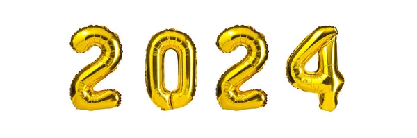 2024年新年庆祝活动 金色黄箔彩球 2024个气球 孤立的白色背景 周年纪念日 — 图库照片