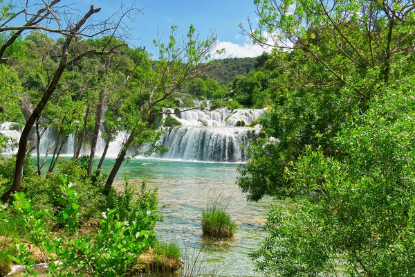 Beautiful Waterfall Background Sunny Summer Day Beautiful Waterfall Krka National — Stock Photo, Image