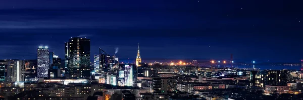 Panoramic View City Night Tallinn Estonia Night Sleeping City Cold — Stock Photo, Image