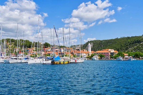 stock image Skradin, Croatia. View on the Skradin and yachts in Krka national park in Croatia. small historic town and marina on the Adriatic coast