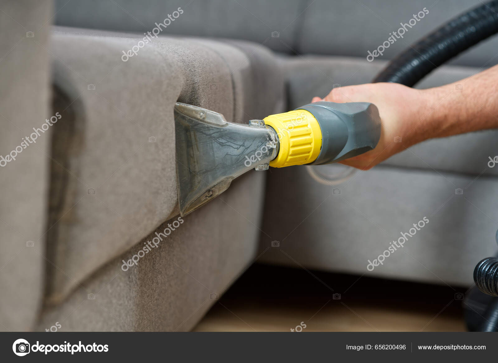Sofa Chemical Cleaning Professionally Extraction Method Wet Textile Sofa Cleaning Stock Photo by