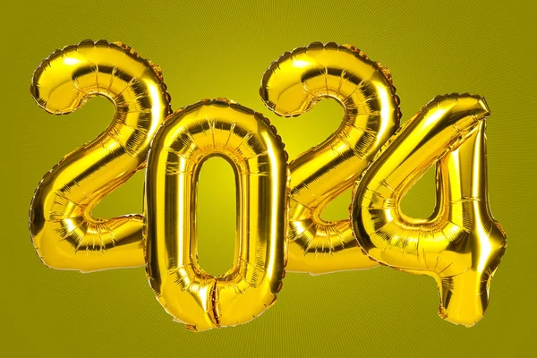 Capodanno 2024 Celebrazione Palloncini Colore Giallo Dorato 2024 Palloncini Sullo — Foto Stock