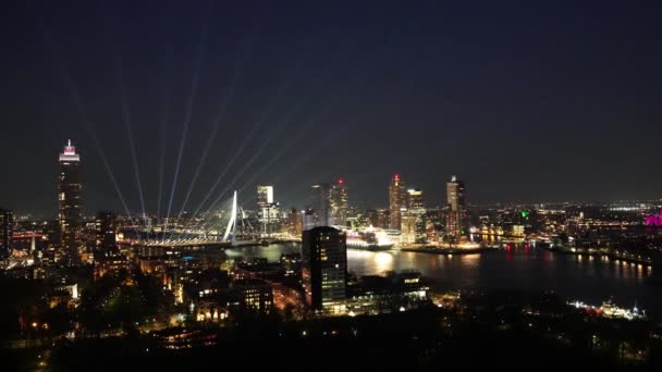 Panorama Nocna Rotterdamu Holandia Rotterdam Holandia Kwiecień 2023 Przylądek Miejski — Wideo stockowe