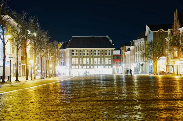 Groningen Hollandia Éjszaka Cityscape Fényképezte Éjszaka Groningen Egy Tiszta Estén — Stock Fotó