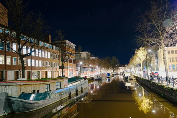 Groningen Netherlands Night Cityscape Photographed Night Groningen Clear Evening Autumn — Stock Photo, Image
