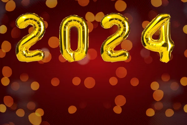 New Year 2024 Celebration Golden Yellow Foil Color Balloons 2024 — Stockfoto