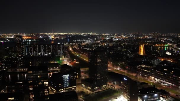 Night Panorama Rotterdam Nederländerna Rotterdam Nederländerna April 2023 City Scape — Stockvideo